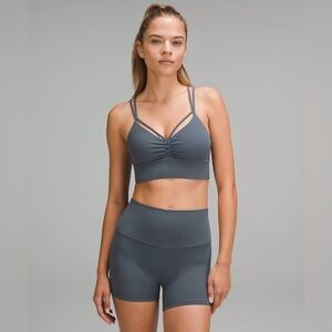 Lululemon Nulu Strappy V Neck Yoga Bra size 4/6/8 Oil Grey OLBL
